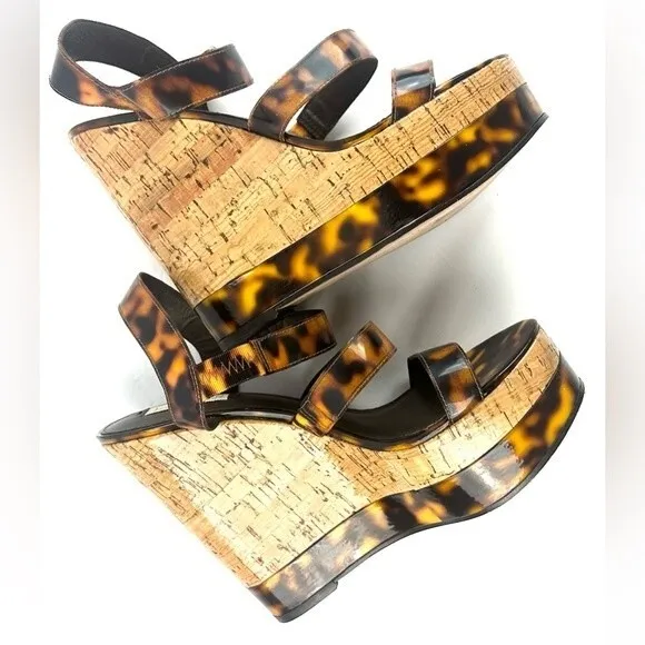 Lauren Ralph Lauren Teressa Leopard  3 Strap Wedges size 9