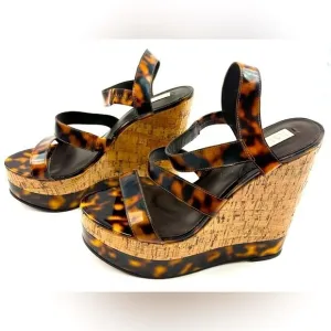 Lauren Ralph Lauren Teressa Leopard  3 Strap Wedges size 9