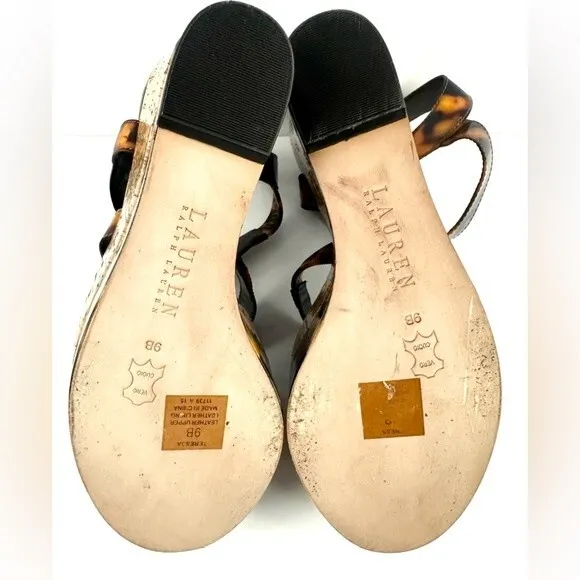 Lauren Ralph Lauren Teressa Leopard  3 Strap Wedges size 9