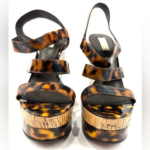 Lauren Ralph Lauren Teressa Leopard  3 Strap Wedges size 9
