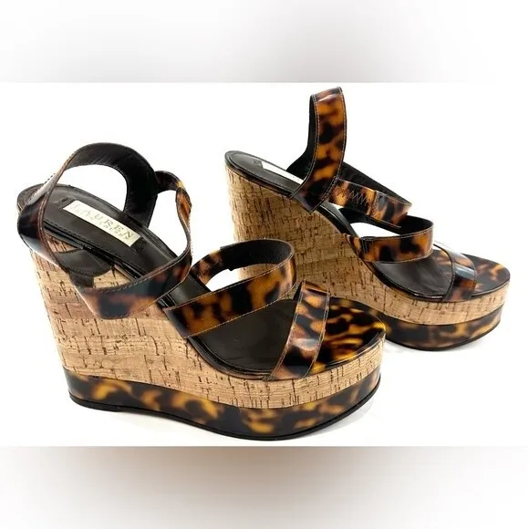 Lauren Ralph Lauren Teressa Leopard  3 Strap Wedges size 9