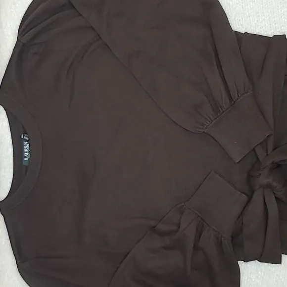 Lauren Ralph Lauren Tie Front Crew Neck Long Sleeve Sweater in Brown - NWT