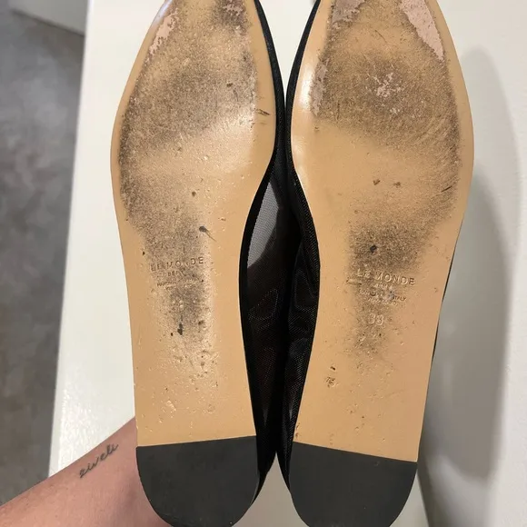 Le Monde Beryl Luna leather-trimmed mesh ballet flats