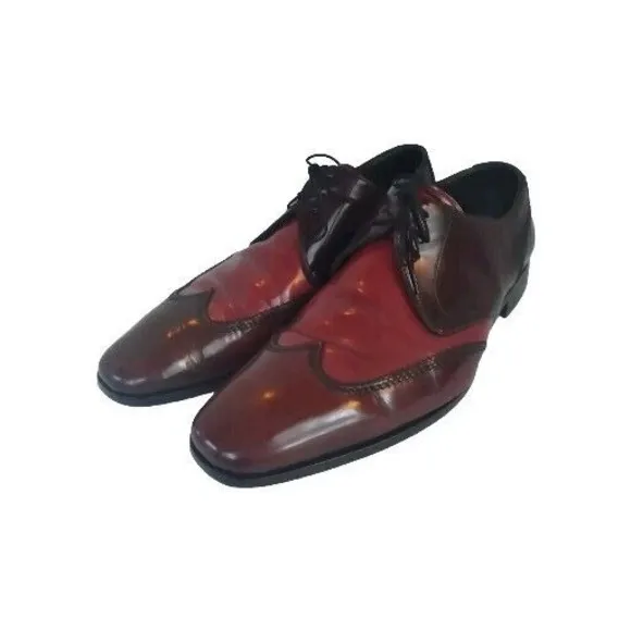 Leather Wingtip Oxford Dress Shoes Burgundy Red Lace Up Formal Size