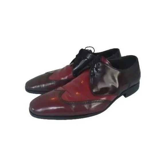 Leather Wingtip Oxford Dress Shoes Burgundy Red Lace Up Formal Size