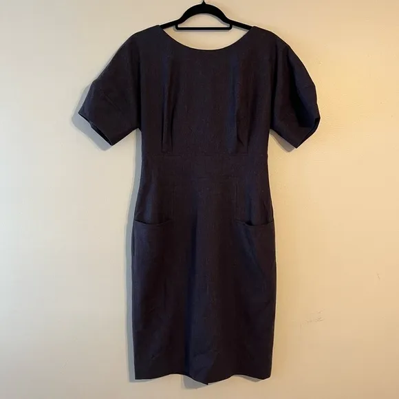 Lela Rose Wool Tweed Twill Mini Sleeveless Dolman Sleeve Sheath silk lining Gray