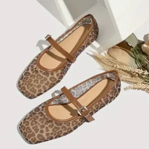 Leopard Print Mesh Mary Jane Flats