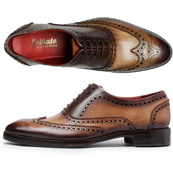 Lethato Wingtip Brogue Oxford Handcrafted MenGenuine Leather Lace up Dress Shoes