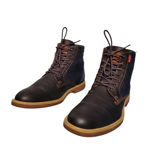Levi's Blue Textile Lace-Up Combat Ankle Boots Men's Size 9.5M