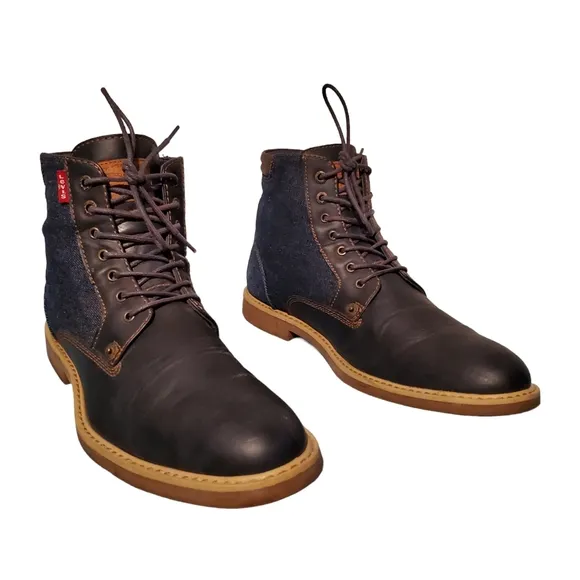 Levi's Blue Textile Lace-Up Combat Ankle Boots Men's Size 9.5M
