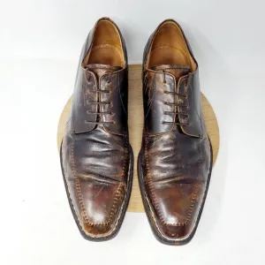 Lidfort x Barneys Shoes Mens 10 Brown Leather Derby Italy Stitched Oxford