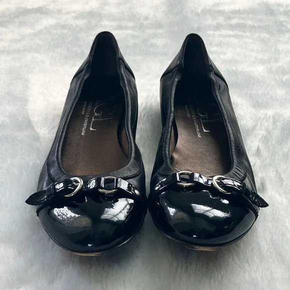 Like New AGL Black Leather Monika Cap Toe Ballet Flats