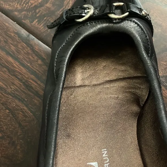 Like New AGL Black Leather Monika Cap Toe Ballet Flats