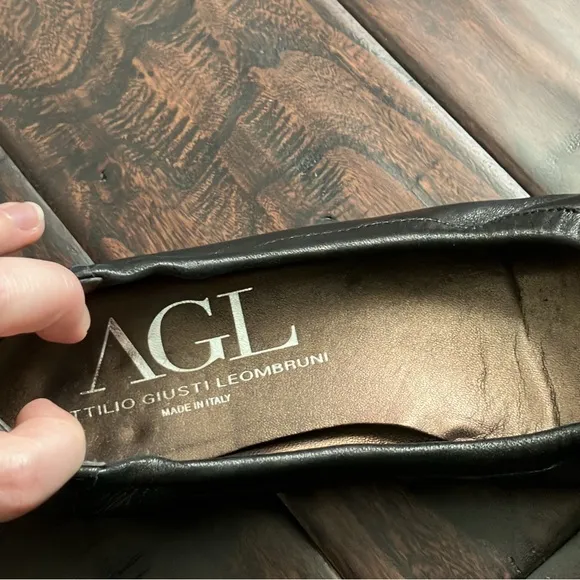 Like New AGL Black Leather Monika Cap Toe Ballet Flats