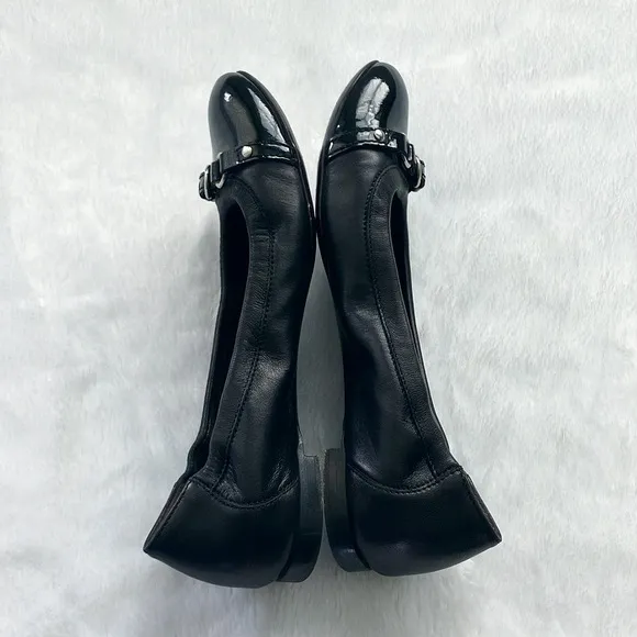 Like New AGL Black Leather Monika Cap Toe Ballet Flats