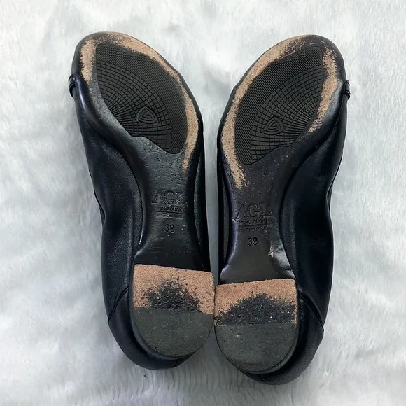Like New AGL Black Leather Monika Cap Toe Ballet Flats