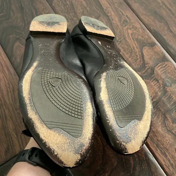 Like New AGL Black Leather Monika Cap Toe Ballet Flats