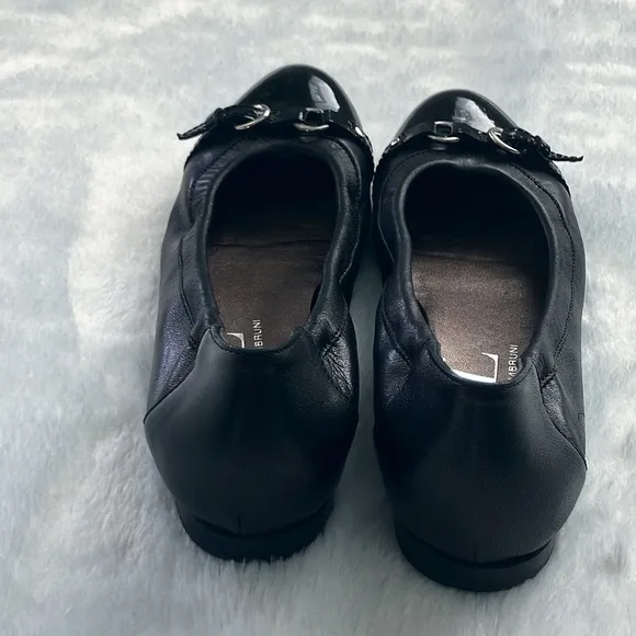 Like New AGL Black Leather Monika Cap Toe Ballet Flats