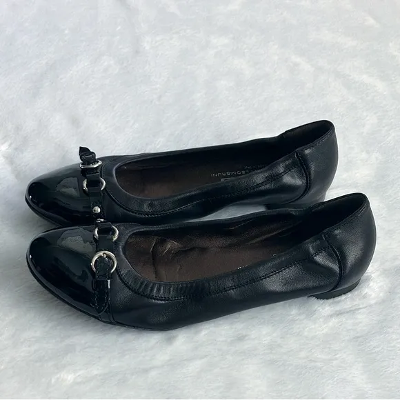 Like New AGL Black Leather Monika Cap Toe Ballet Flats