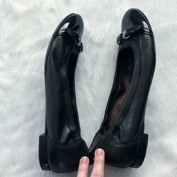 Like New AGL Black Leather Monika Cap Toe Ballet Flats
