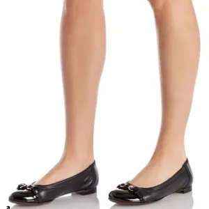 Like New AGL Black Leather Monika Cap Toe Ballet Flats