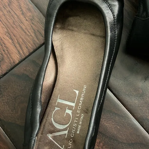 Like New AGL Black Leather Monika Cap Toe Ballet Flats