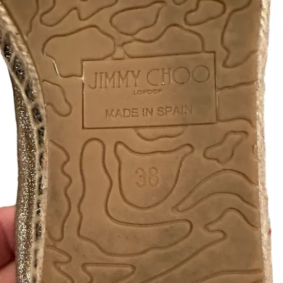 LIKE NEW! JIMMY CHOO DEENA METALLIC MERMAID SHIMMER ESPADRILLE FLATS 38