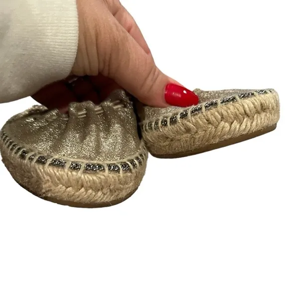 LIKE NEW! JIMMY CHOO DEENA METALLIC MERMAID SHIMMER ESPADRILLE FLATS 38