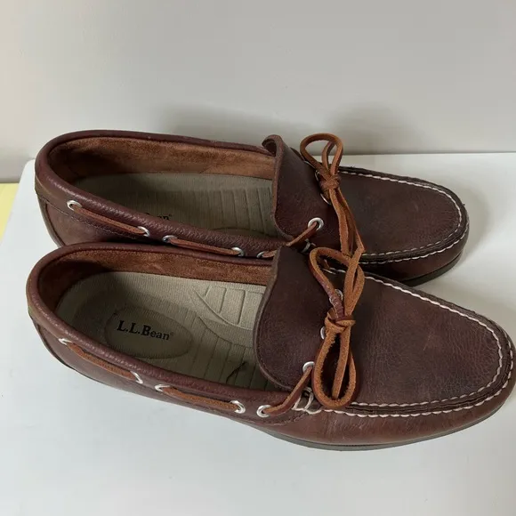 Like New L.L. Bean Size 10 D Brown Leather Slip On Boat Shoe Driver Loafer EUC