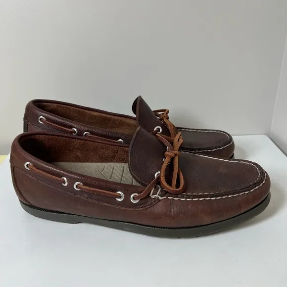Like New L.L. Bean Size 10 D Brown Leather Slip On Boat Shoe Driver Loafer EUC