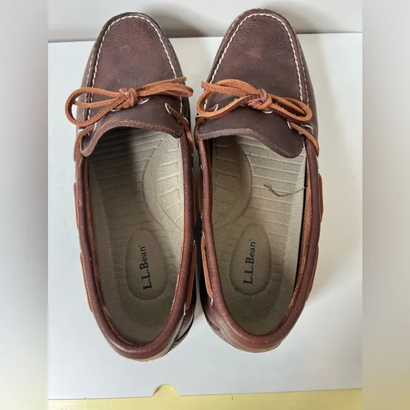Like New L.L. Bean Size 10 D Brown Leather Slip On Boat Shoe Driver Loafer EUC