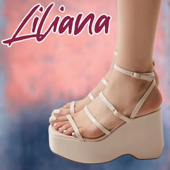 LILIANA Lamoda Faux Patent Leather Strappy Platform Wedge Sandals NWT/10M