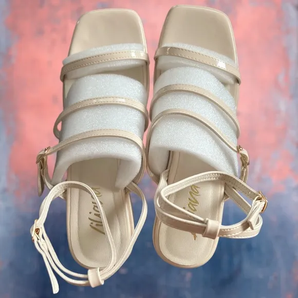 LILIANA Lamoda Faux Patent Leather Strappy Platform Wedge Sandals NWT/10M