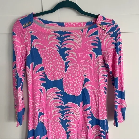 Lilly Pulitzer 3/4 Sleeve Sophie Mini Dress Little Flamenco Blue Haven XS UPF 50