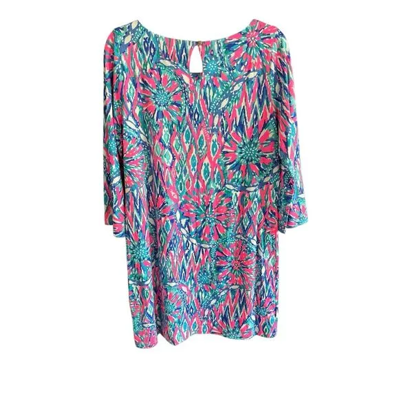 Lilly Pulitzer Bay Womens Tiki Pink Shake It Up 3/4 Sleeve Mini Dress Size Large