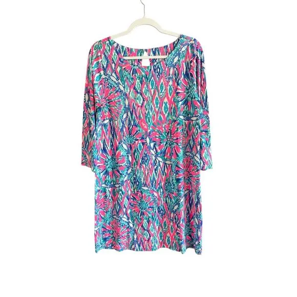 Lilly Pulitzer Bay Womens Tiki Pink Shake It Up 3/4 Sleeve Mini Dress Size Large