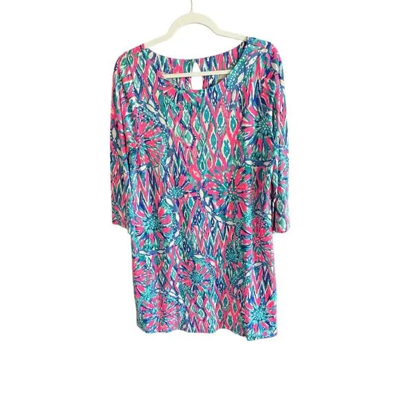 Lilly Pulitzer Bay Womens Tiki Pink Shake It Up 3/4 Sleeve Mini Dress Size Large