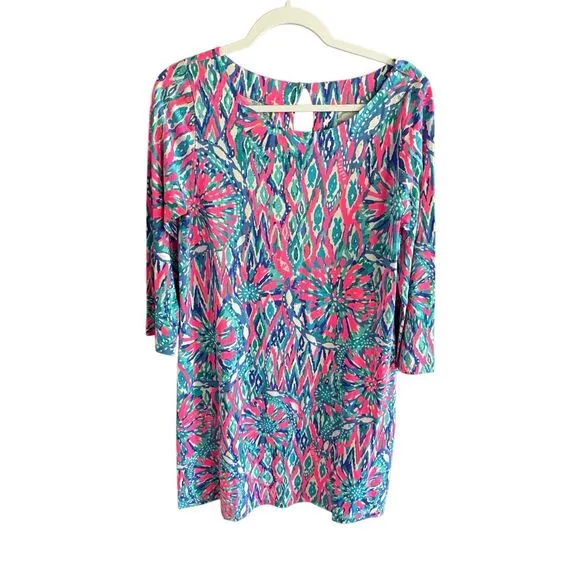 Lilly Pulitzer Bay Womens Tiki Pink Shake It Up 3/4 Sleeve Mini Dress Size Large