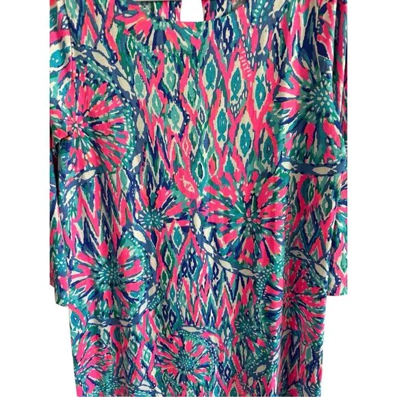 Lilly Pulitzer Bay Womens Tiki Pink Shake It Up 3/4 Sleeve Mini Dress Size Large
