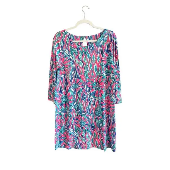 Lilly Pulitzer Bay Womens Tiki Pink Shake It Up 3/4 Sleeve Mini Dress Size Large
