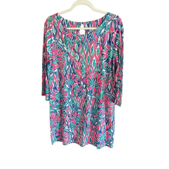 Lilly Pulitzer Bay Womens Tiki Pink Shake It Up 3/4 Sleeve Mini Dress Size Large