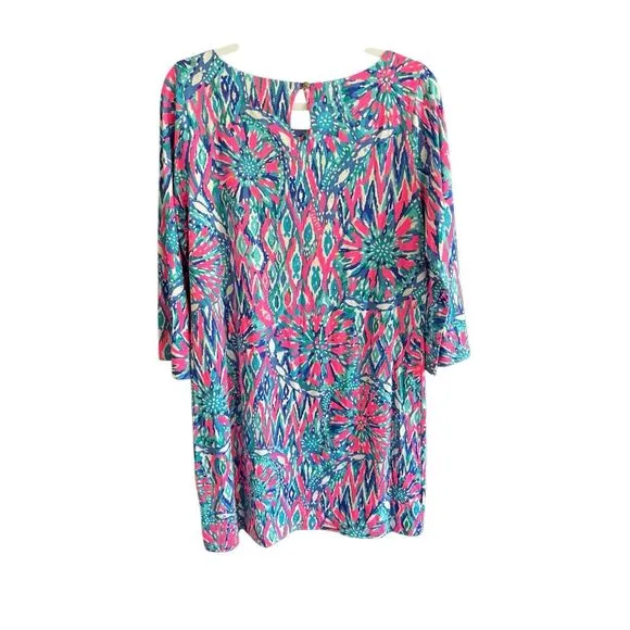 Lilly Pulitzer Bay Womens Tiki Pink Shake It Up 3/4 Sleeve Mini Dress Size Large