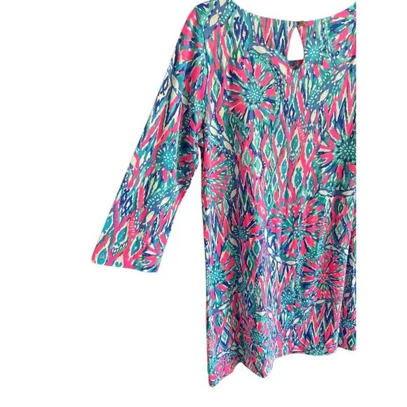 Lilly Pulitzer Bay Womens Tiki Pink Shake It Up 3/4 Sleeve Mini Dress Size Large