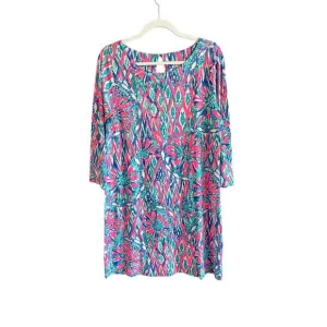 Lilly Pulitzer Bay Womens Tiki Pink Shake It Up 3/4 Sleeve Mini Dress Size Large