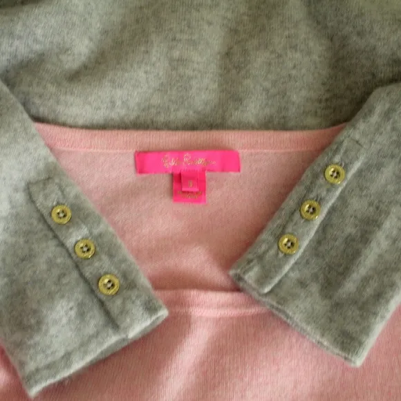 Lilly Pulitzer Brigitte Cashmere Pink Grey Pullover Boat Neckline Sweater S