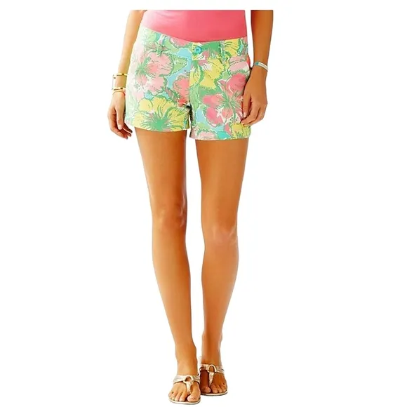 Lilly Pulitzer Callahan 5&quot; Big Flirt Shorts Hibiscus Print Cotton Shorts Multi