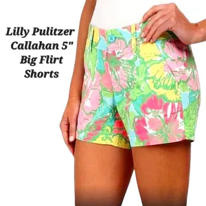 Lilly Pulitzer Callahan 5&quot; Big Flirt Shorts Hibiscus Print Cotton Shorts Multi