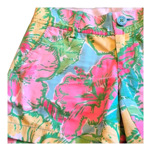 Lilly Pulitzer Callahan 5&quot; Big Flirt Shorts Hibiscus Print Cotton Shorts Multi