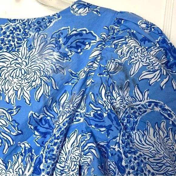 LILLY PULITZER Floral Cotton Puffed Short Sleeve Ruffle Flounce Hem Maxi Dress 8