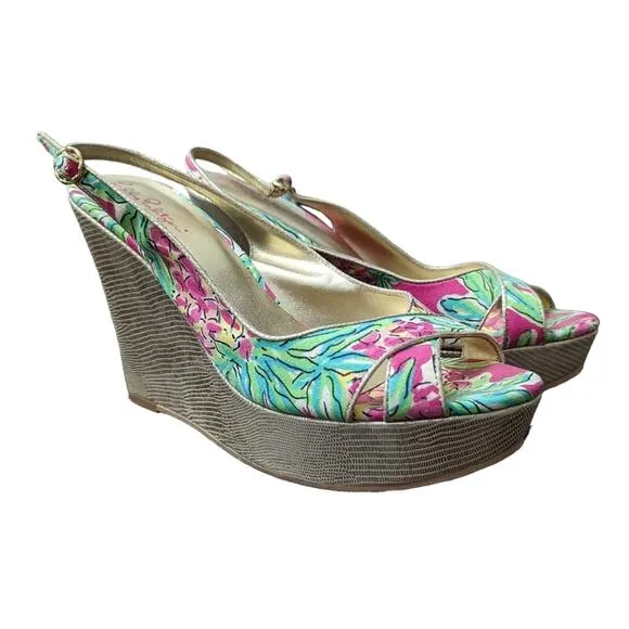 Lilly Pulitzer Ginger Spike the Punch Gold Wrap Wedges